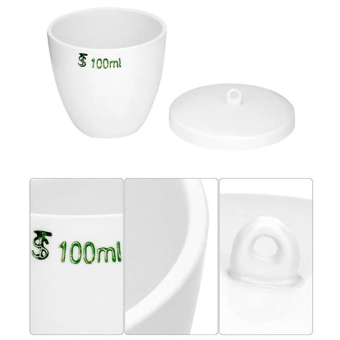 Durable Porcelain Crucible with Lid, 100Ml Capacity, for School, Laboratory, 6 Pack