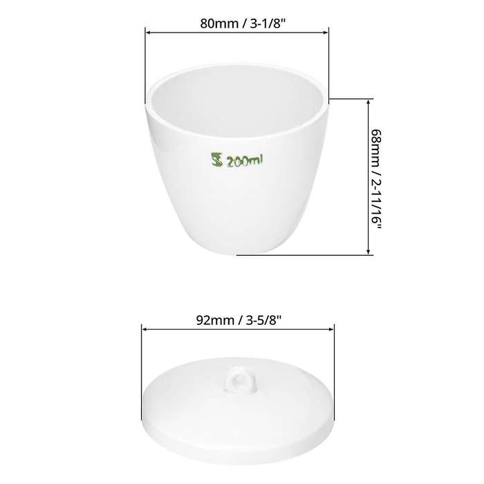 Durable Porcelain Crucible with Lid, 200Ml Capacity, for School, Laboratory, 4 Pack