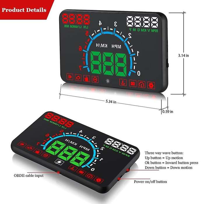 E350 5.8 Inch Car Head Up Display Windscreen Projector OBD2 Car Driving Data Speeding Warning MPH Fu