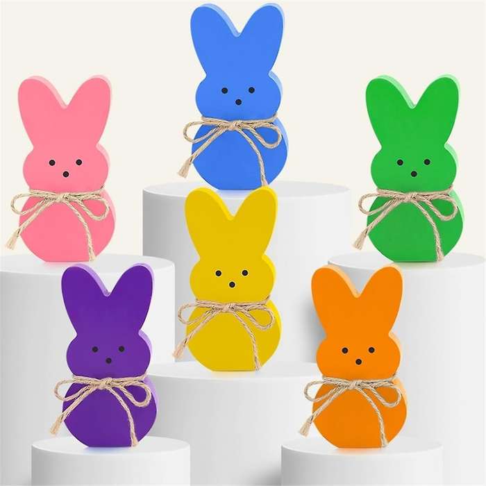Easter Decorations Indoor, 6PCS Wooden Easter Bunny Decor for Table