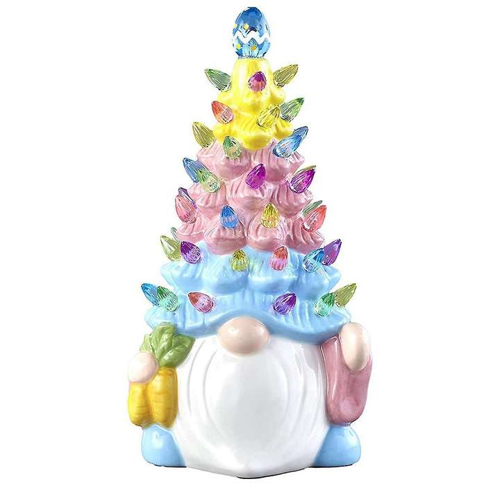 Easter Decorations - Lighted Up Gnomes Resin Easter Tree with Multicolored Lights - Mini Prelit East