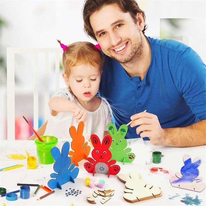 Easter Bunny Decor Arts and Crafts for Kids Easter Wooden Rabbit Party Decor 3D DIY Unfinished Wood
