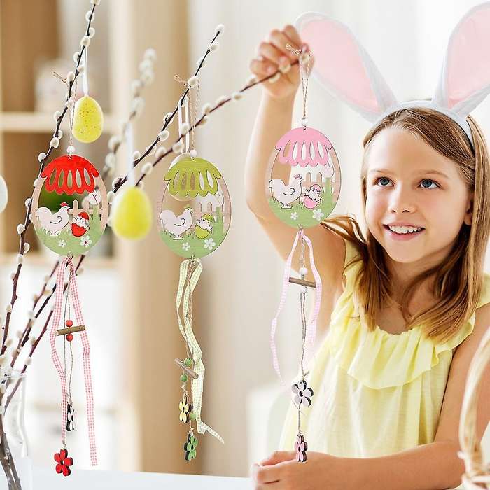 Easter Egg Shaped Pendant Wood Crafts Tags Chicken Hanging Ornament Cutouts Party Wall Door Tree De