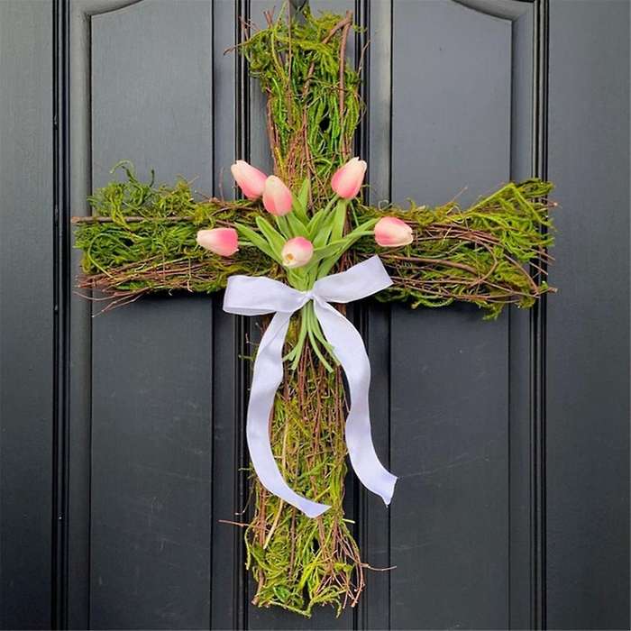 Easter Wreath Decor for Front Door, Easter Wreath Sign, Easter Flowers Spring Wreath Garland for Wal