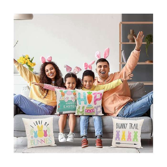 Easter Pillow Covers 18x18inch 4 Easter Decorations Bunny Trail Truck Hip Hop Easter Pillows Decora