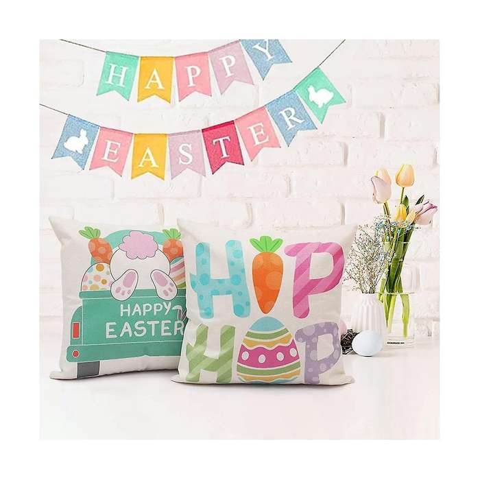 Easter Pillow Covers 18x18inch 4 Easter Decorations Bunny Trail Truck Hip Hop Easter Pillows Decora