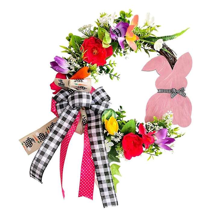 Easter Wreath for Front Door Decoration Easter Egg Bunny Flower Garland for Front Door Spring Door W