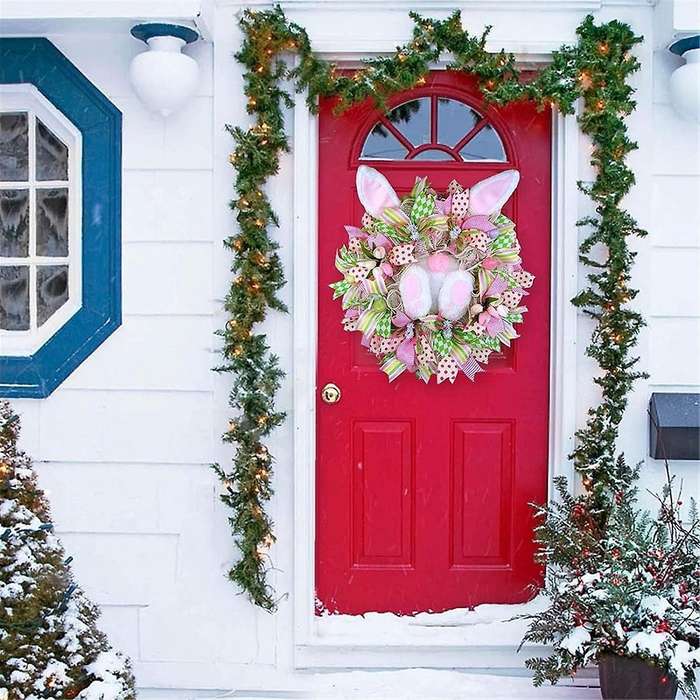 Easter Wreaths for Front Door, Rabbit Wreaths with , Spring Easter Wreaths Rabbit Garland Easter Dec