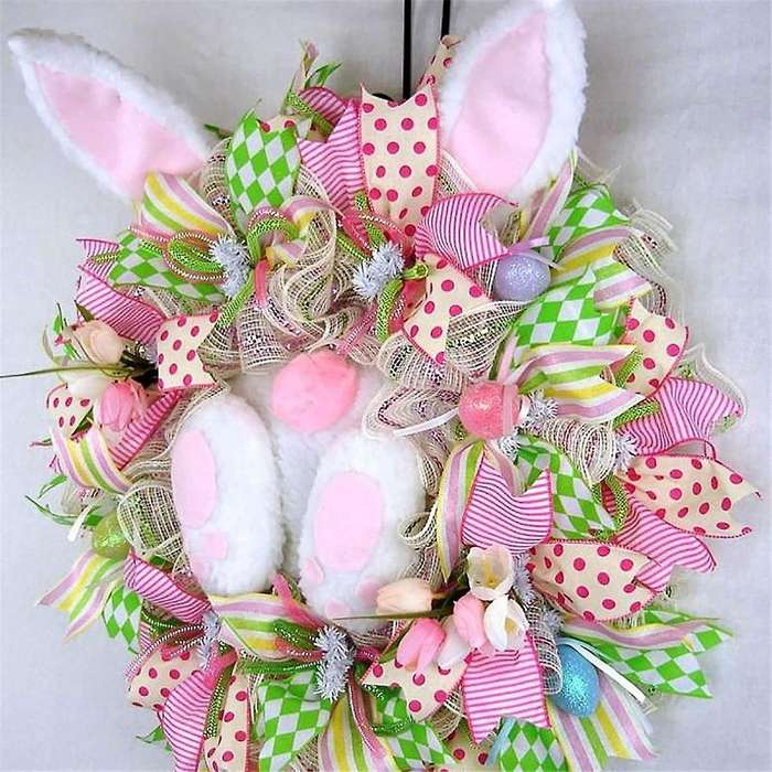 Easter Wreaths for Front Door, Rabbit Wreaths with , Spring Easter Wreaths Rabbit Garland Easter Dec