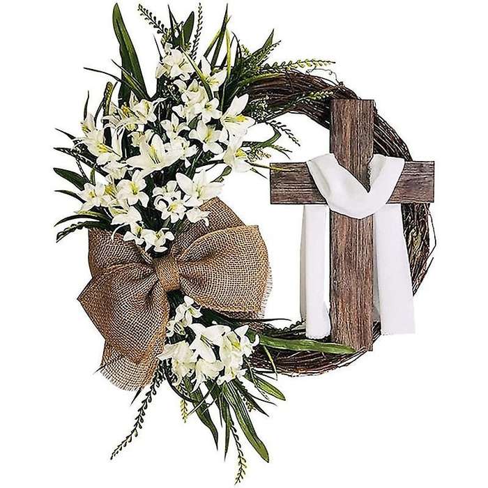 Easter Wreath with Garland, Easter Wreath Decor for Front Door , Artificial Celebration Wreath Whit