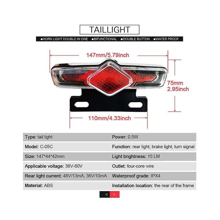 Ebike Headlight Taillight Dk336 Set Front/rear Light Electric Bike Led Lights Set for 36v 48v 52v 60