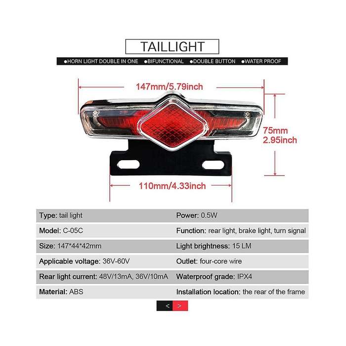 Ebike Switch Dk336 with Qd168 Frontlight C-05c Taillight S M Plug Warning Light Turn Signal Horn Eb