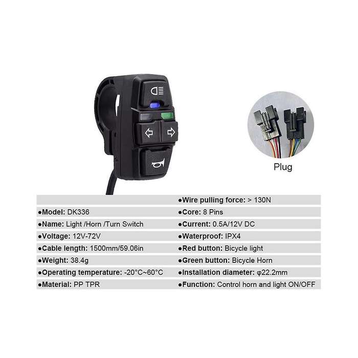 Ebike Switch Dk336 with Qd168 Frontlight C-05c Taillight S M Plug Warning Light Turn Signal Horn Eb