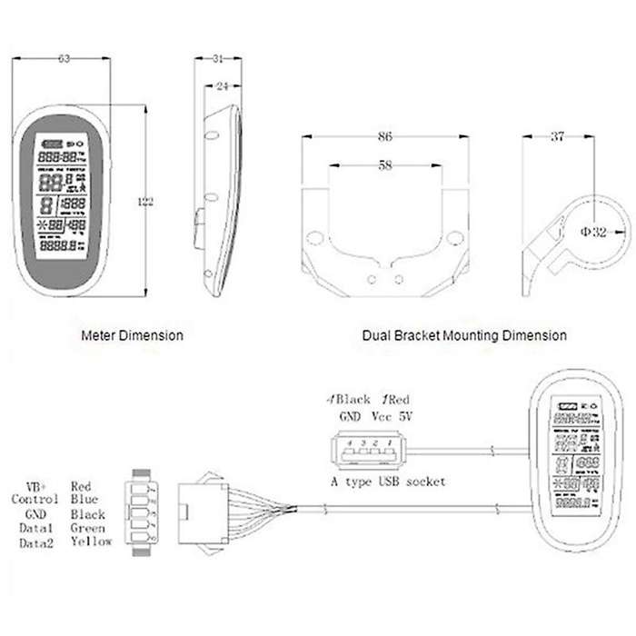 E-Bike Motor KT-LCD6 Electric LCD Display Meter Intelligent Control Panel with Waterproof Connector