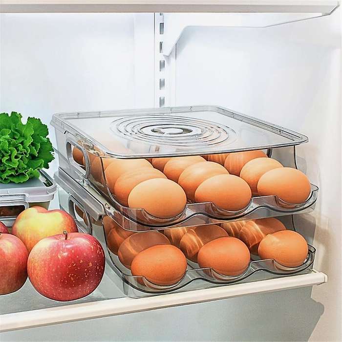 Egg Container for Refrigerator: Egg Cartons, Automatically Rolling Egg Holder for Refrigerator With