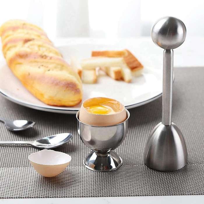 Egg Cups for Soft Boiled Eggs, Egg Topper Set Stainless Steel Shell Remover Separator Cutter for Ki