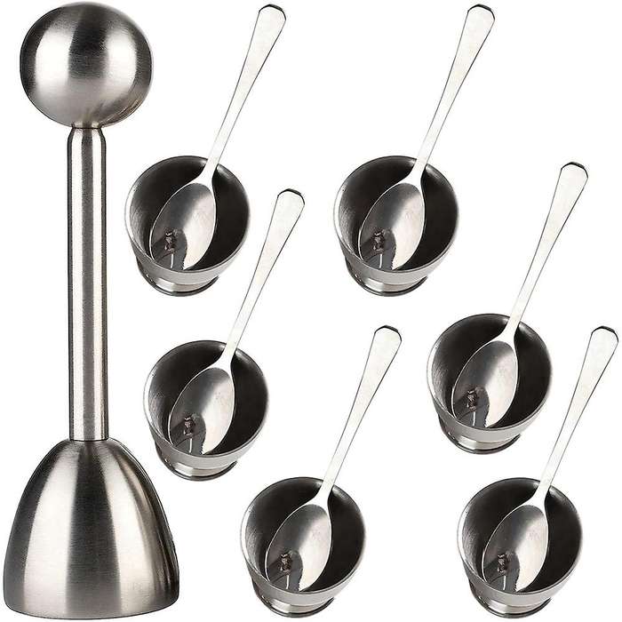 Egg Cups for Soft Boiled Eggs, Egg Topper Set Stainless Steel Shell Remover Separator Cutter for Ki