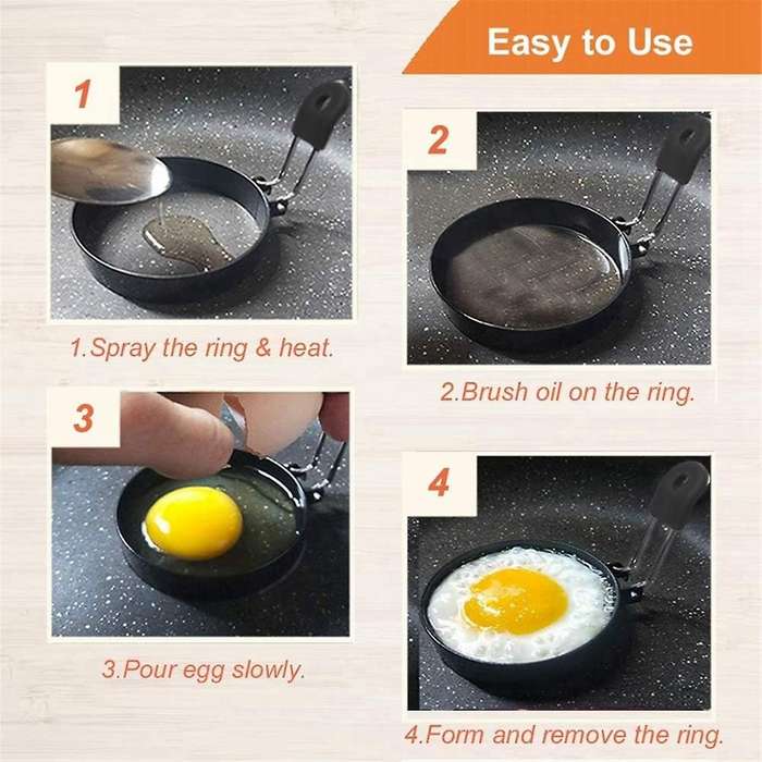 Egg Rings Set of 2 with Silicone Handle, Large Ring for Frying Eggs, Round Mold for English Muffins
