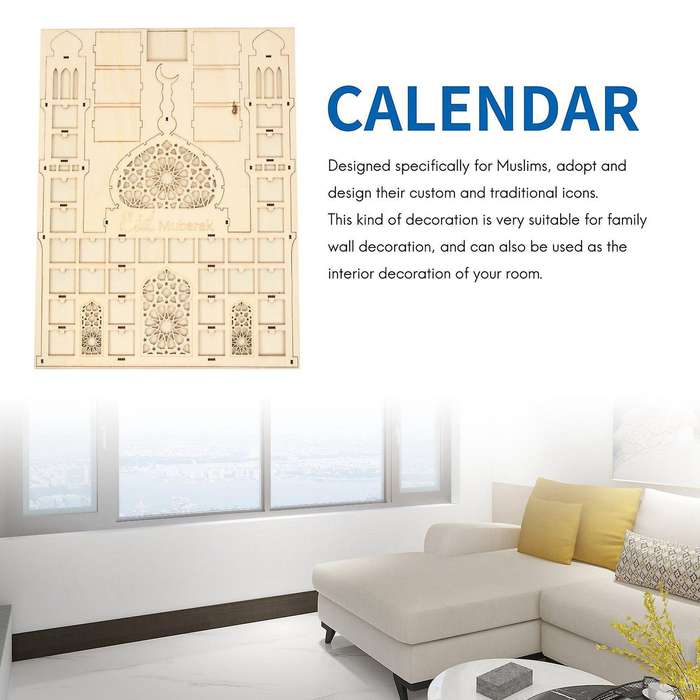 Eid Mubarak Countdown Calendar DIY Wood Ramadan Decoration Wooden Small Candy Gift Drawer Party Dec