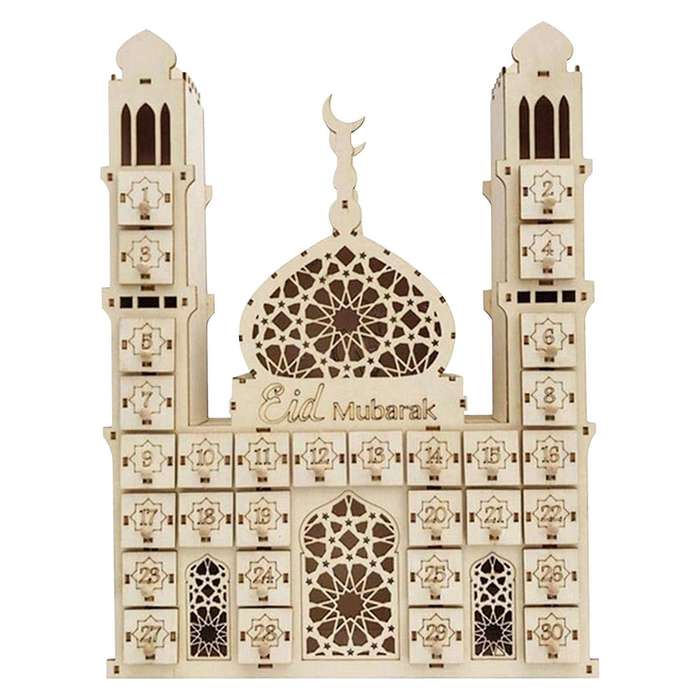Eid Mubarak Countdown Calendar DIY Wood Ramadan Decoration Wooden Small Candy Gift Drawer Party Dec