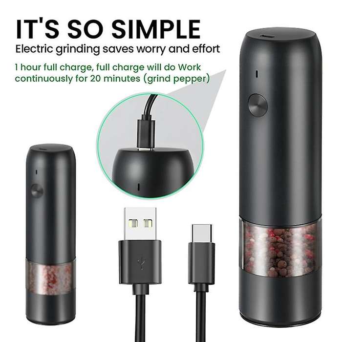 Electric Automatic Mill Pepper and Salt Grinder USB Charging Spice Salt Pepper Grinder Adjustable Co