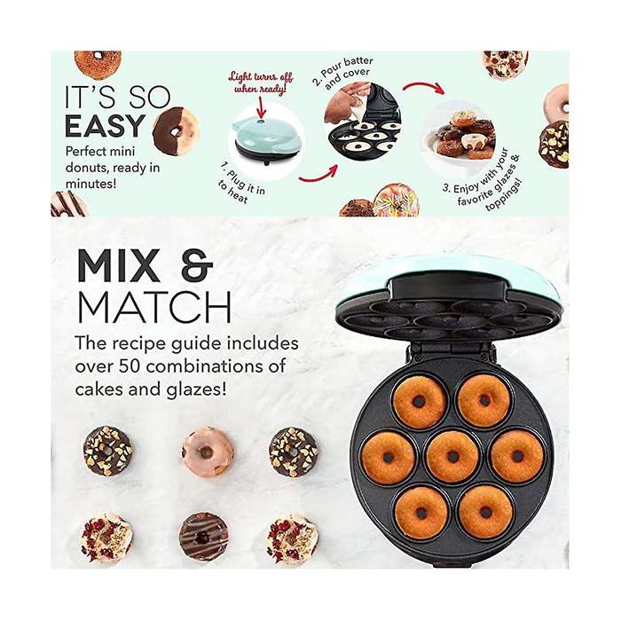 Electric Donut Maker Automatic Heating Egg Cake Bread Baking Machine 760w Kitchen Breakfast Makes 7