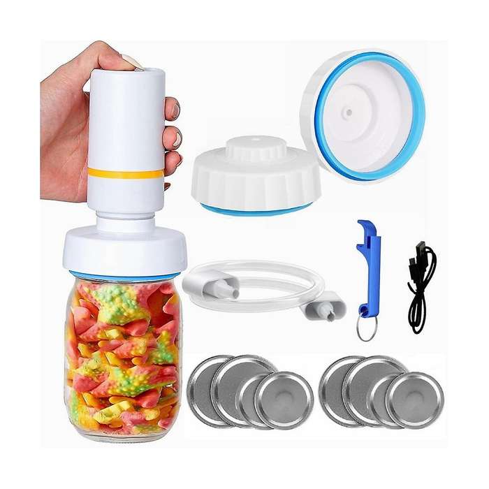 Electric Jar Vacuum Sealer Kit - Easy to Use - Fits Wide & Regular Mouth Jars
