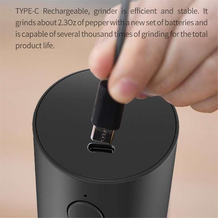 Electric Pepper Grinder Stainless Steel Salt and Pepper Grinder USB Rechargeable Adjustable Coarsene
