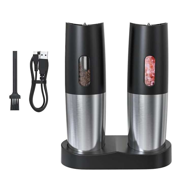 Electric Salt and Pepper Grinder Set - Usb Rechargeable Automatic Pepper Mill Grinder-adjustable Coa
