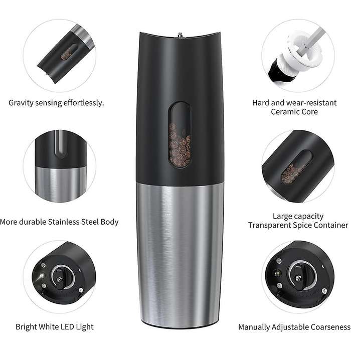 Electric Salt and Pepper Grinder Set - Usb Rechargeable Automatic Pepper Mill Grinder-adjustable Coa