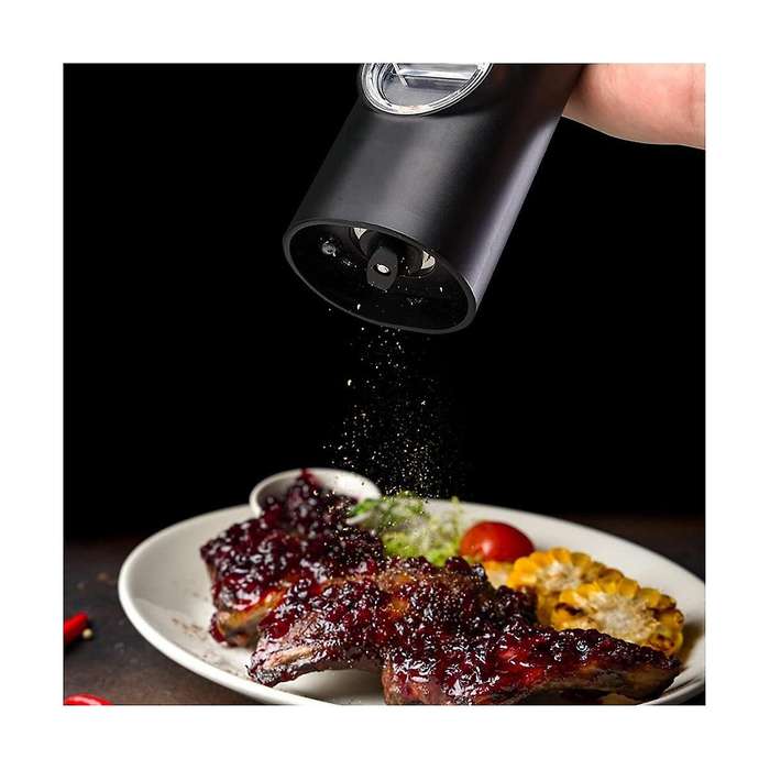 Electric Salt and Pepper Mill Set, Battery Operated Black Pepper Mill with Base, 5 Coarse Levels, A