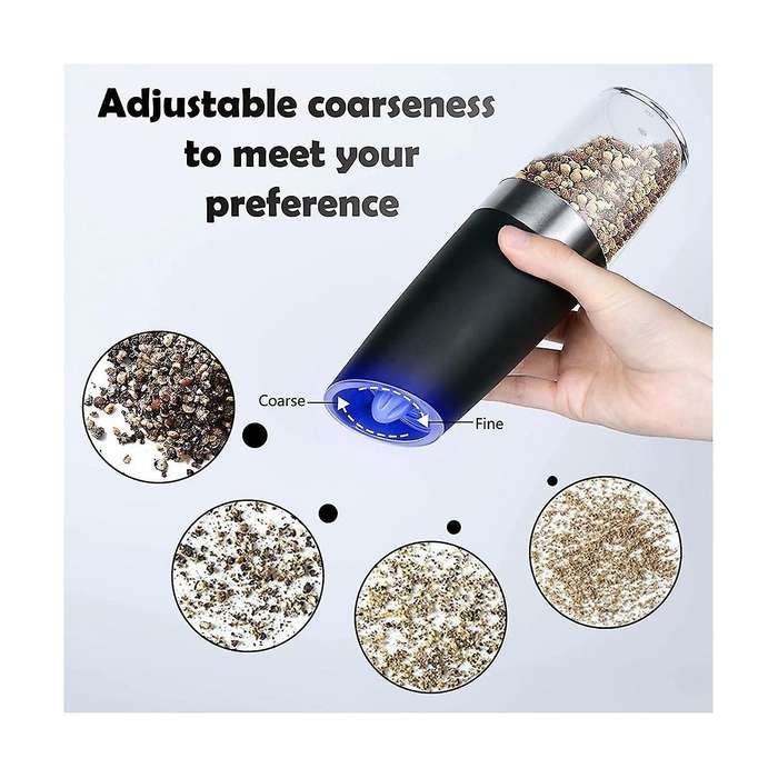 Electric Salt and Pepper Mill Set, Automatic Gravity Sensor Spice Mills, Salt Mill with Led Light
