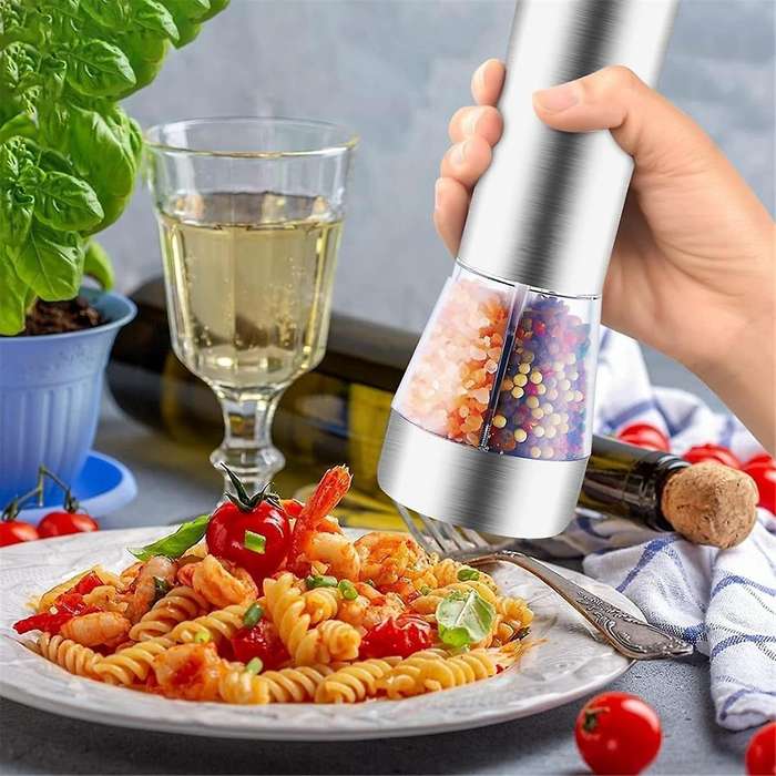 Electric Salt and Pepper Grinder Set, Refillable 2 In 1 Electric Salt and Pepper Grinder with Adjust