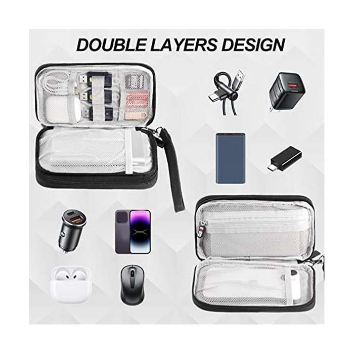 Electronics Organizer,Travel Cord Organizer Bag,Water Resistant Double Layers Pouch Carry Case for C