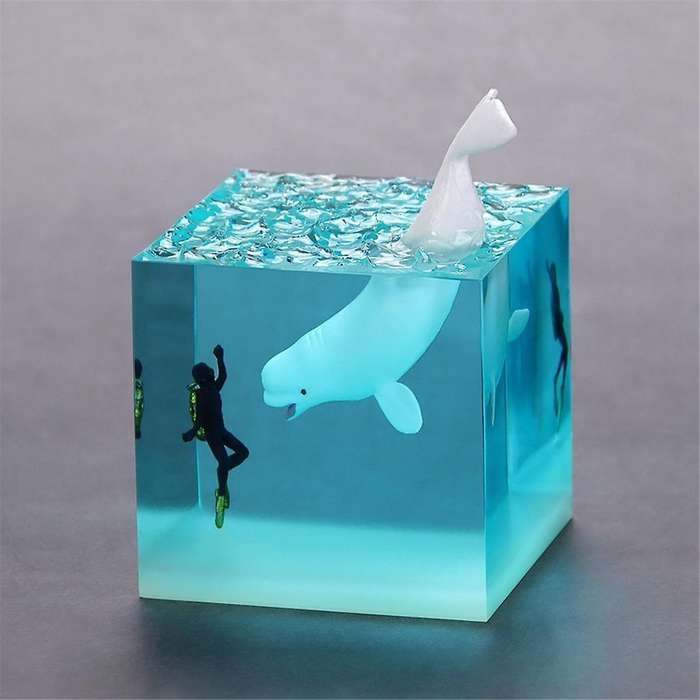 E-Marine Resin Whale Humpback Whale Diver Cube Ornament Home Birthday Gift Ornament