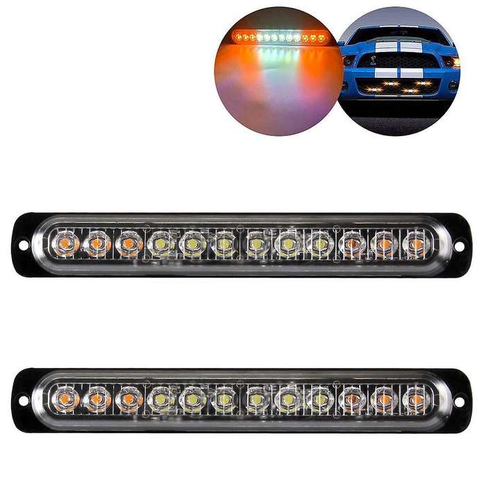 Emergency Strobe Lights Hazard Warning Lights 12 LED Yellow&White Surface Mount for Construction Veh