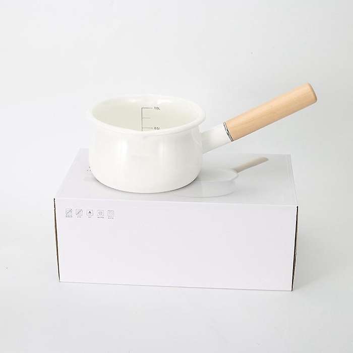 Enamel Milk Pot Wooden Handle Stove Induction Cooker Baby Breakfast Milk Coffee Pot Single Handle P