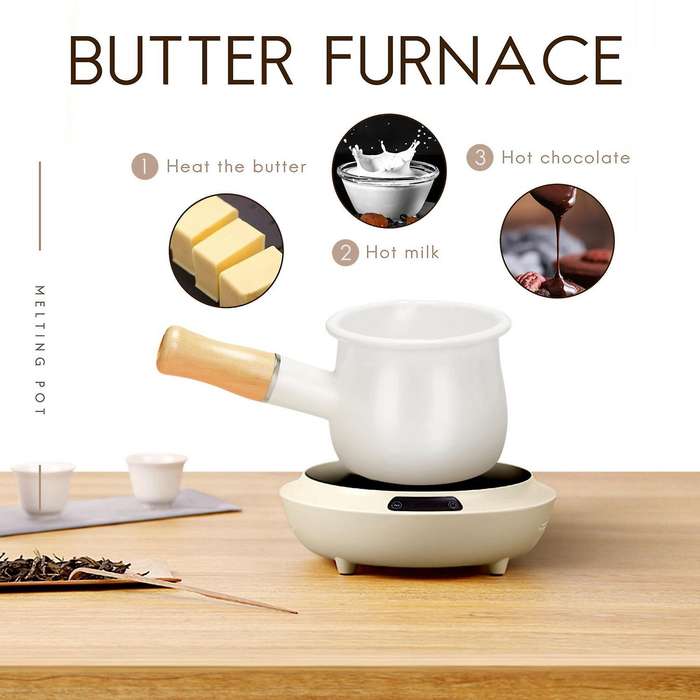 Enamel Milk , Mini Butter 10cm Enamelware Saucepan Cookware with Wooden Handle, Perfect Size for He