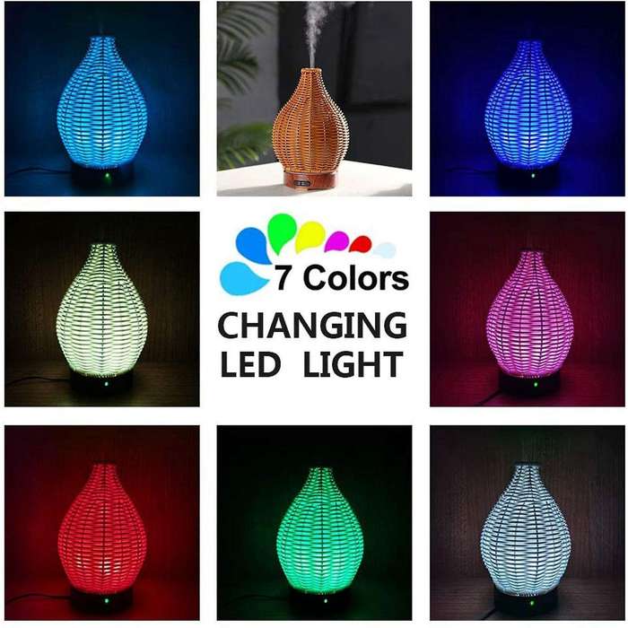 Essential Oil Diffuser, Rattan 100Ml Cool Mist Humidifier,15 Lighting Modes for Room,Office EU Plug