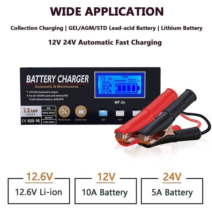 EU Plug Full Automatic Car Battery Charger Intelligent Pulse Repair Battery Charger for 12V/24V Truc