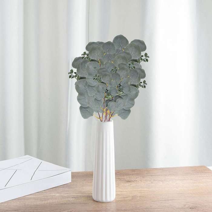 Eucalyptus Leaves Stem Artificial Greenery Branches 10pcs Silk Flowers Garland for Farmhouse Weddi