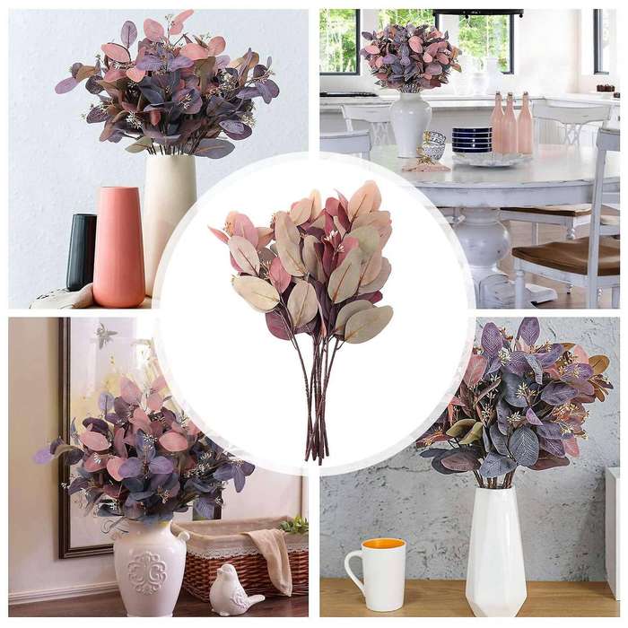 Eucalyptus Stems 8pcs Silk Seeded Greenery Leaves Real Contact Leaf Eucalyptus Branches Sprigs Gray