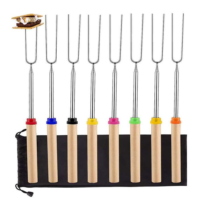 Extendable Marshmallow Roasting Sticks Set, Pack Of 8, Premium Food Grade Stainless Steel Barbecue