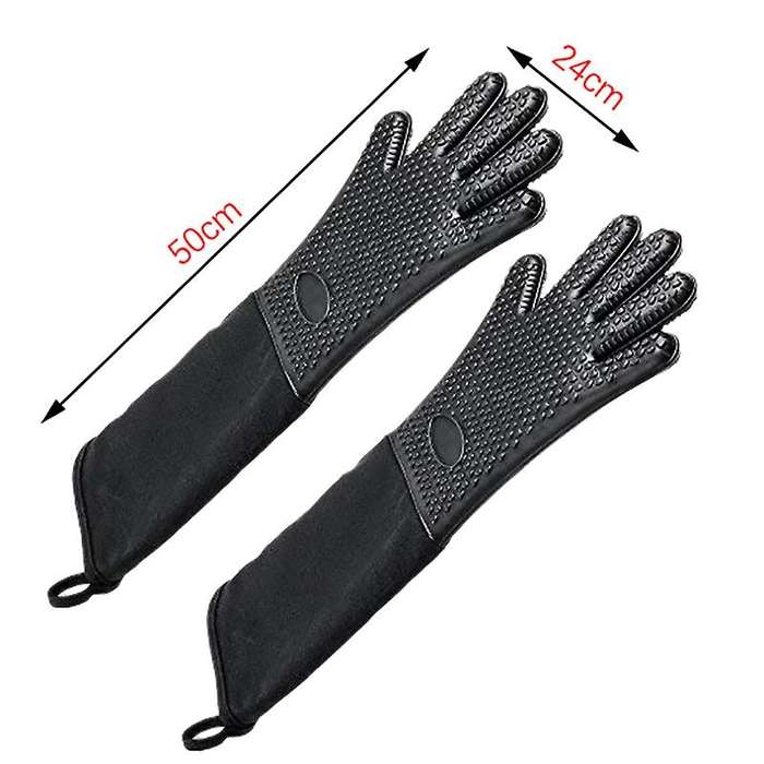 Extra Long Professional Silicone Oven MittCompatible Kitchen - Black
