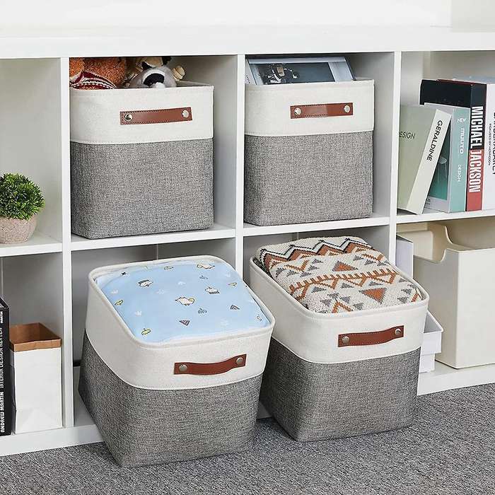 Fabric Square Storage Baskets Bins Square Baskets 11 inchX11inch Set of 4 Foldable Storage Square Bi
