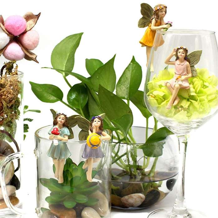 Fairy Figurine 5PCS Resin Fairy Figures with Fly Wing Miniature Fairy Garden Figurines Lovely Fairy