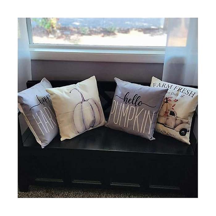 Fall Outdoor Pillow Covers, Set Of 4 Waterproof Throw Pillow Cases, Thanksgiving Cushion Decor for H