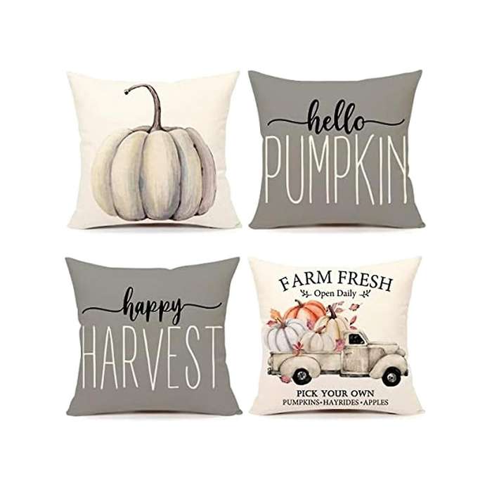Fall Outdoor Pillow Covers, Set Of 4 Waterproof Throw Pillow Cases, Thanksgiving Cushion Decor for H