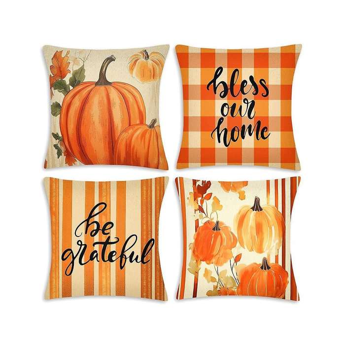 Fall Decor Throw Pillow Covers 18x18inch Grateful Bless Own Home Pumpkin Thanksgiving Pillowcase for