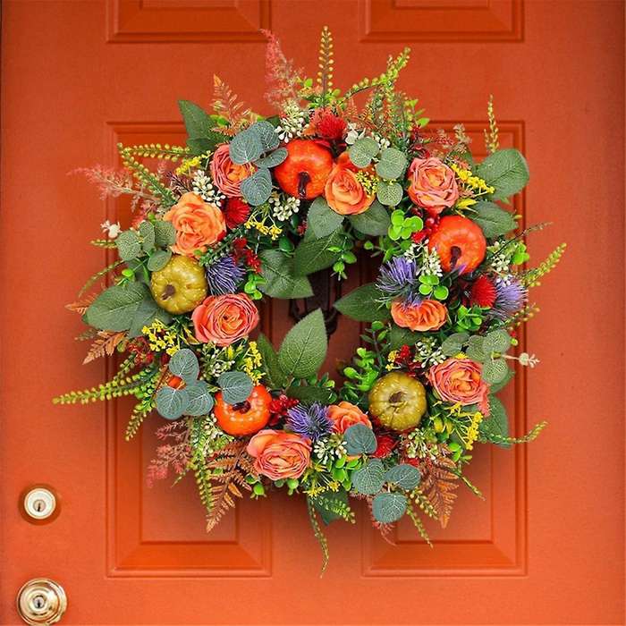 Fall Pumpkin Wreath for Front Door, Fall Door Wreaths Outdoor Fall Wreath, Autumn Fall Eucalyptus Wr
